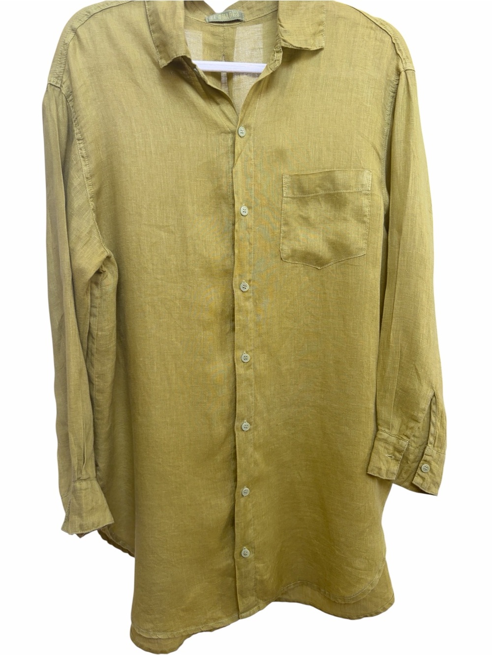CP SHADES 100% linen button down olive tunic OVERSIZED relaxed button cuff XS - Picture 1 of 4